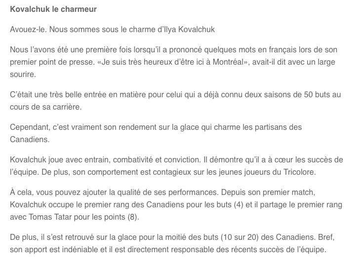 Ilya Kovalchuk ne peut pas être COMPARÉ à Alex Kovalev....