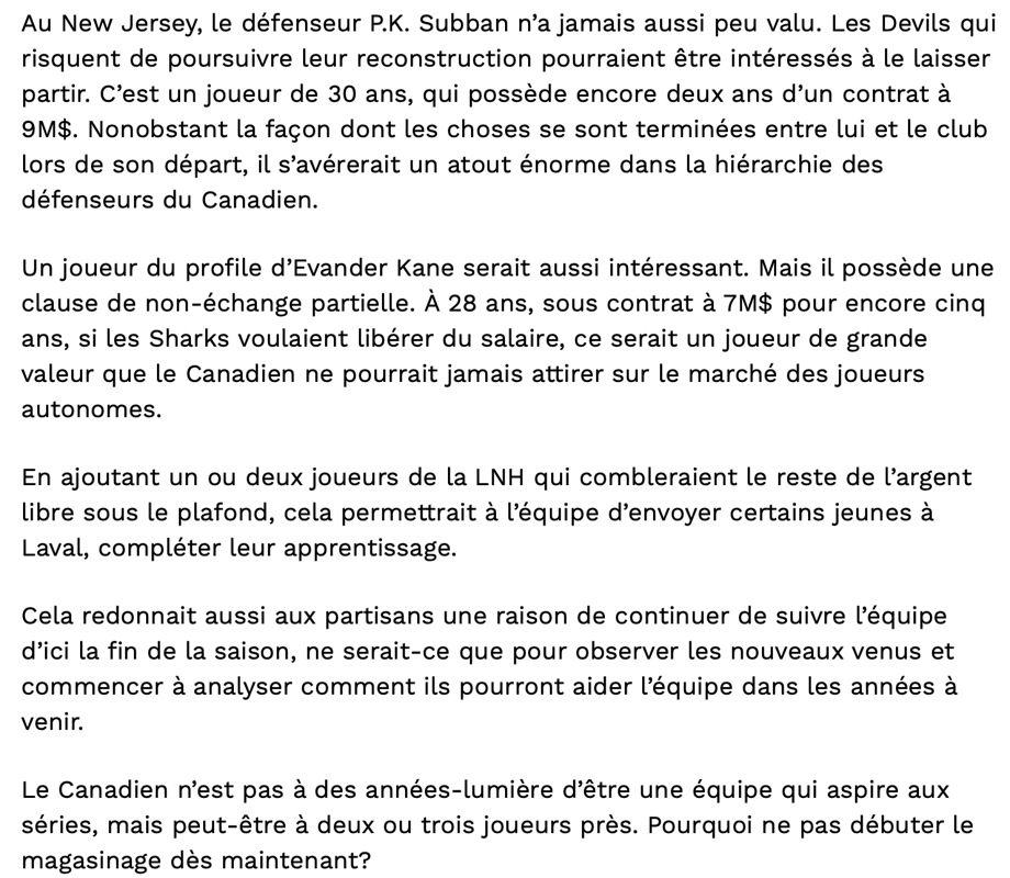 Marc Bergevin doit être acheteur ?