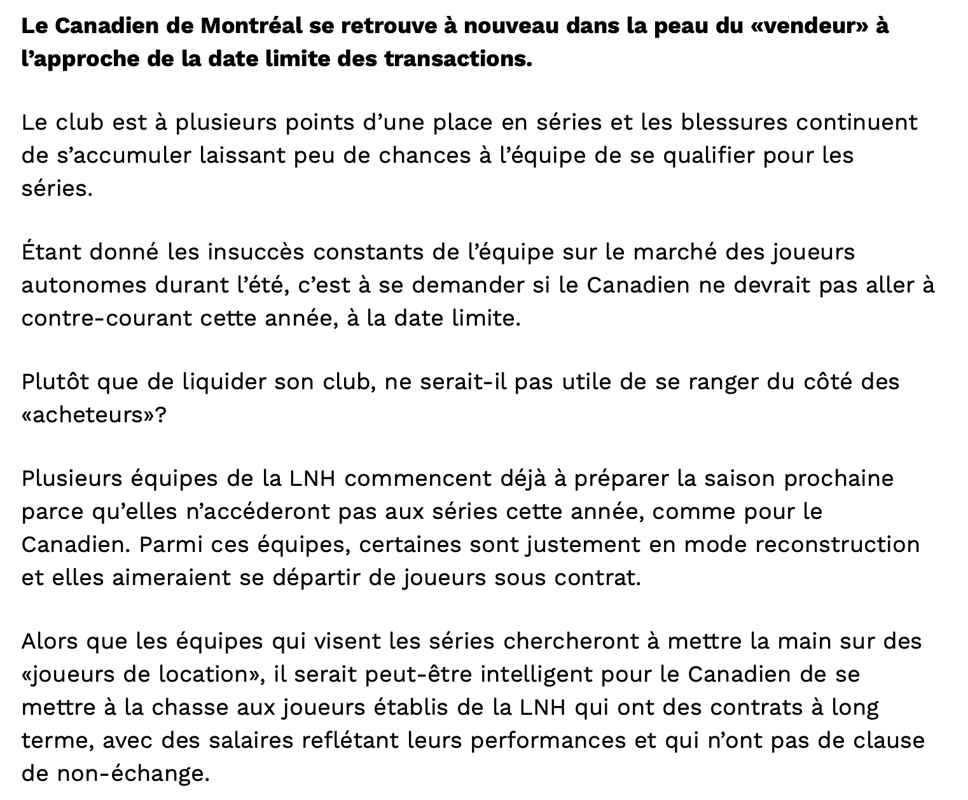 Marc Bergevin doit être acheteur ?