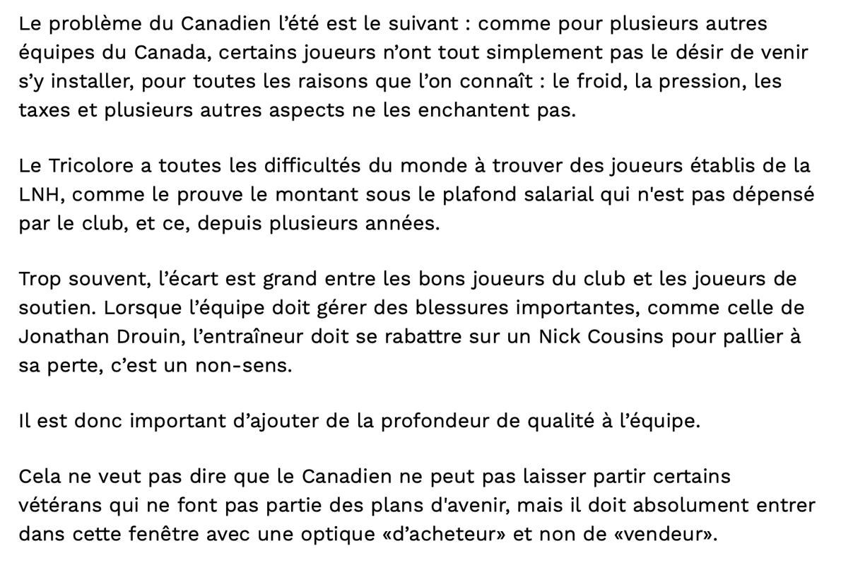 Marc Bergevin doit être acheteur ?