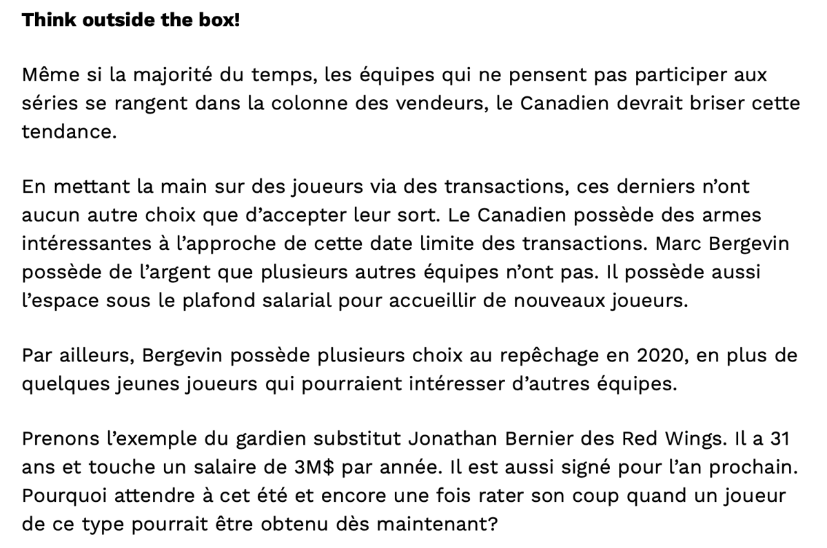 Marc Bergevin doit être acheteur ?