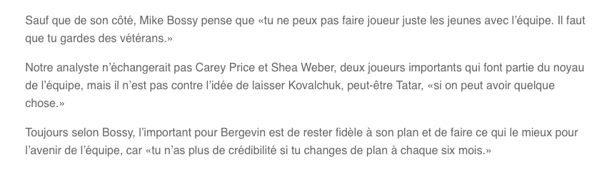 Marc Bergevin n'aurait pas accepté les propos de Mike Bossy...