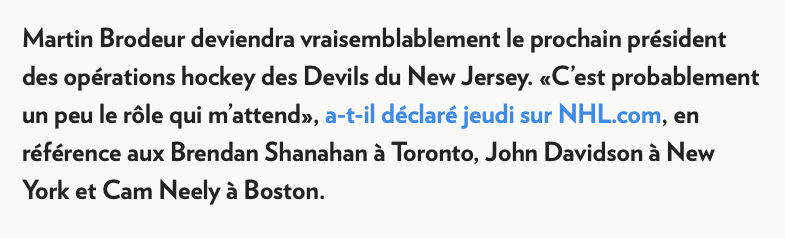 Martin Brodeur PRÉSIDENT!!!  QUEL SCOOP de HOCKEY30!!!!