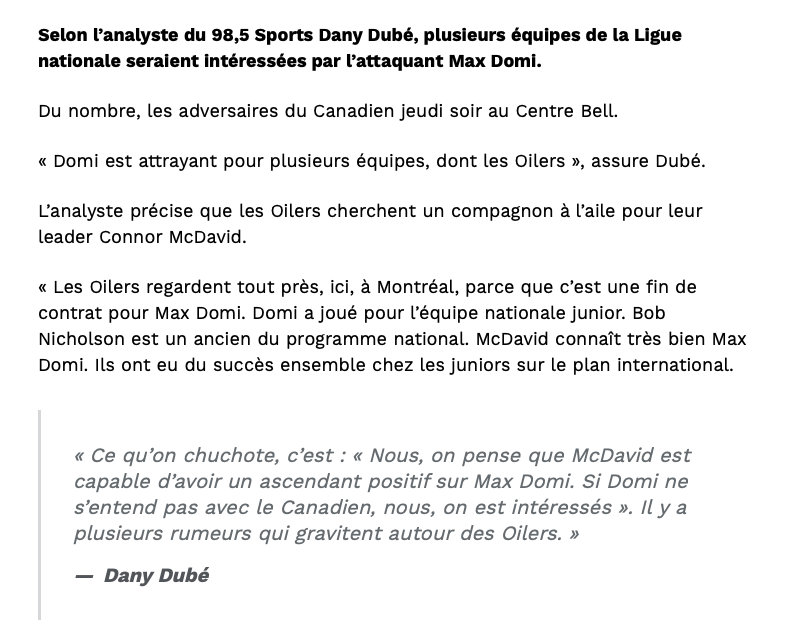 Max Domi à Edmonton?