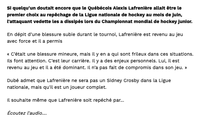 Même Dany Dubé veut que le CH GAGNE la LOTERIE LAFRENIÈRE...