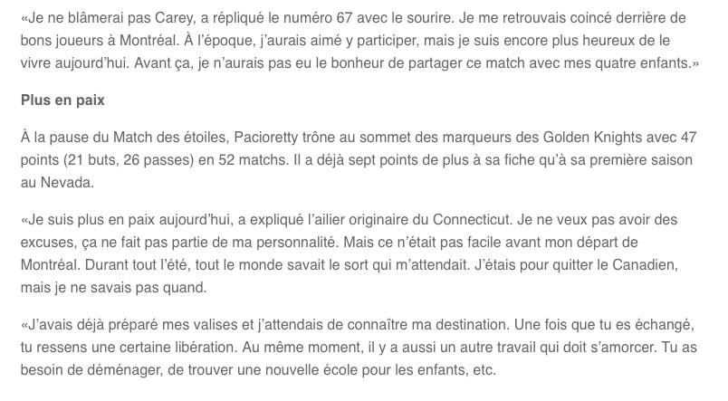 Même s'ils se détestaient la FACE, Max Pacioretty ne BLÂME pas Carey Price....