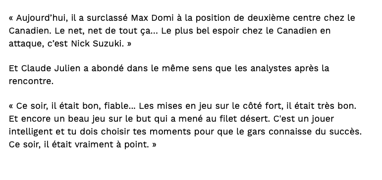 Nick Suzuki a mis Max Domi dans sa petite poche arrière....