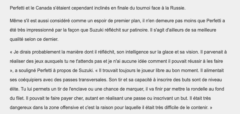 Nick Suzuki comparé...À Alexis Lafrenière...