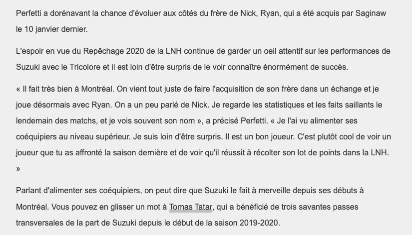 Nick Suzuki comparé...À Alexis Lafrenière...