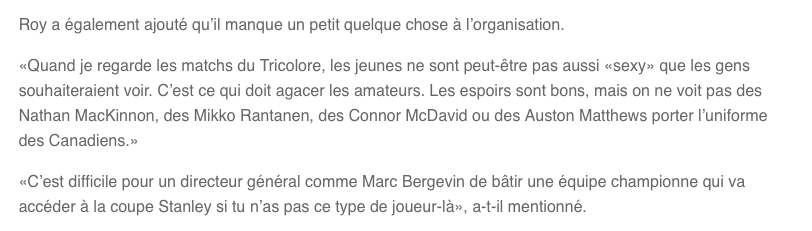 Patrick Roy CRITIQUE Trevor Timmins!!!!!