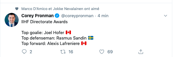 Rasmus Sandin met Alex Romanov dans sa petite poche....