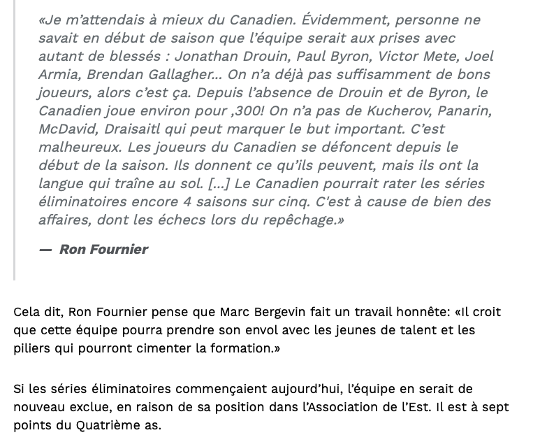 Ron Fournier vient de comprendre...Que le CH ne fera pas les séries...