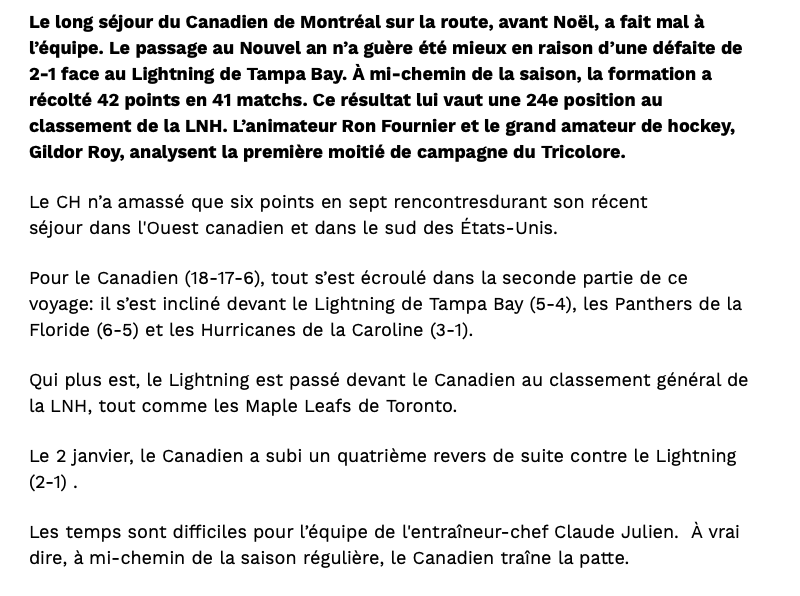 Ron Fournier vient de comprendre...Que le CH ne fera pas les séries...