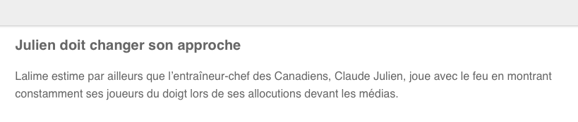 Au tour de Patrick Lalime de CONGÉDIER Claude Julien....