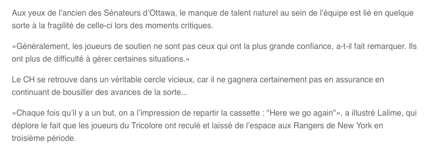 Au tour de Patrick Lalime de CONGÉDIER Claude Julien....