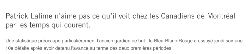 Au tour de Patrick Lalime de CONGÉDIER Claude Julien....