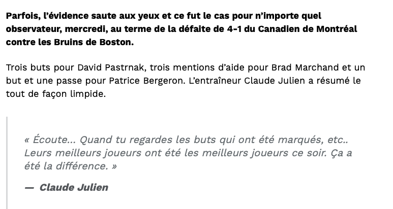 Claude Julien a VISÉ ses MEILLEURS JOUEURS...et Marc Bergevin...