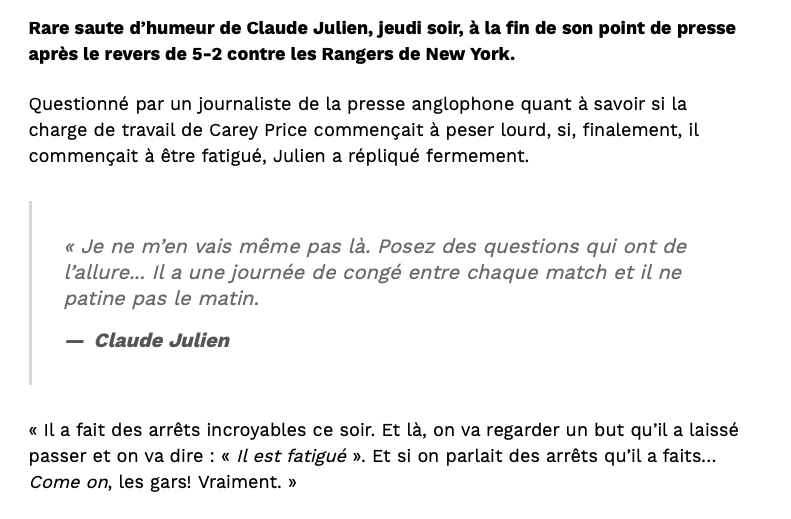 Claude Julien n'a plus le contrôle de ses émotions...