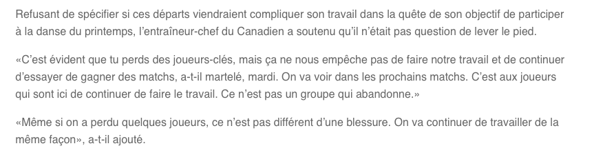 Claude Julien parle...comme s'il est en SÉCURITÉ..