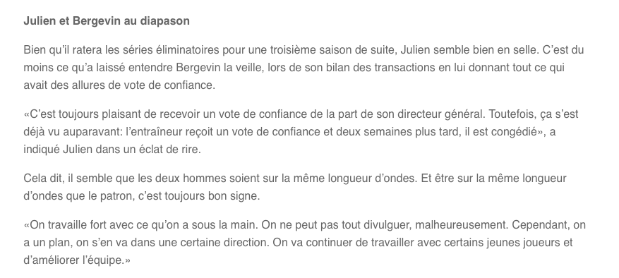 Claude Julien parle...comme s'il est en SÉCURITÉ..