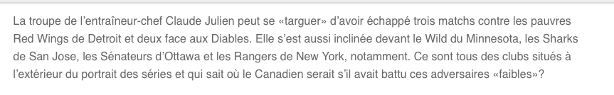 Comment tu veux que Claude Julien garde SA JOB...