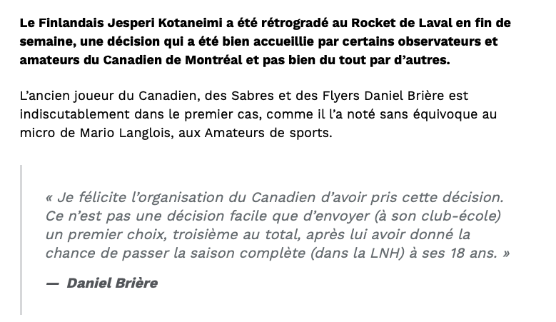 Daniel Brière...un autre en train de CHOUCHOUTER Jesperi Kotkaniemi....