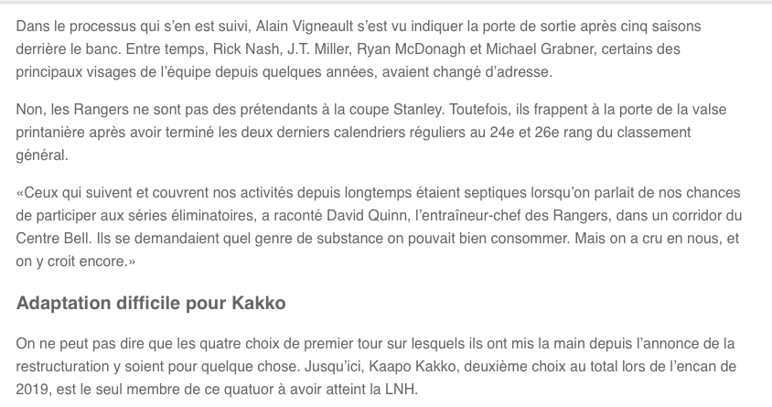 En 2 ans...les Rangers ont HUMILIÉ les 8 ans de Marc Bergevin....