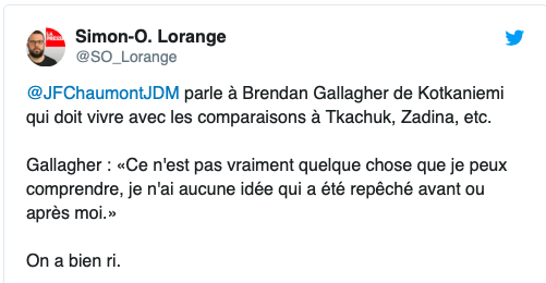 En ne répondant pas, Brendan Gallagher ENTERRE Jesperi Kotkaniemi....