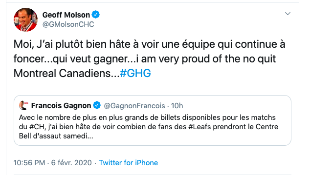 Geoff Molson sort de sa TANIÈRE...et VISE François Gagnon!!!!