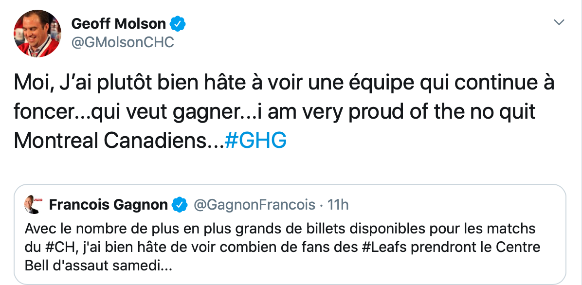 Geoff Molson va retourner dans son trou assez vite...