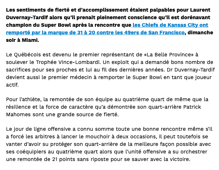 Heureusement que Laurent Duvernay-Tardif n'est pas MARIÉ ou n'a pas d'enfant...