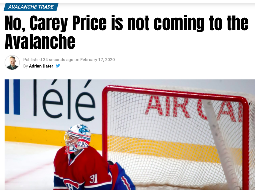 Le réputé journaliste de Denver...PARIE que Carey Price...