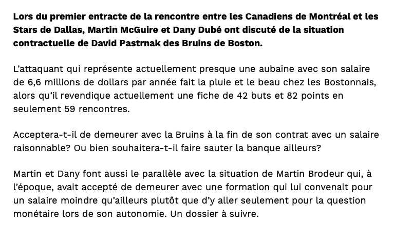 Les espoirs de Phil Danault dans la petite poche de David Pastrnak....