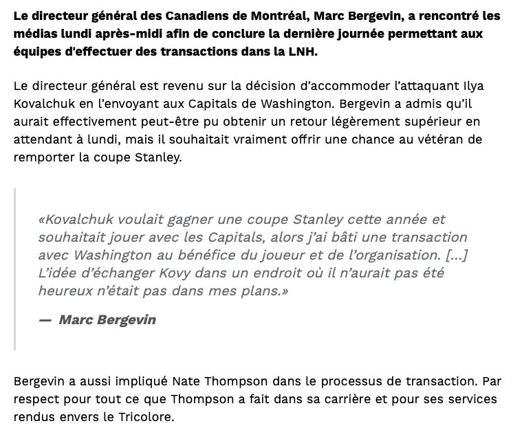 Marc Bergevin a sorti une AUTRE RÉPLIQUE à RAJOUTER dans son SAC HISTORIQUE...