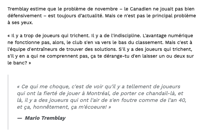 Mario Tremblay traite TOUT LE VESTIAIRE de TRICHEURS.