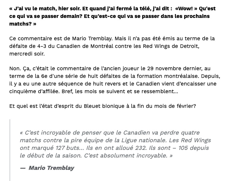 Mario Tremblay traite TOUT LE VESTIAIRE de TRICHEURS.