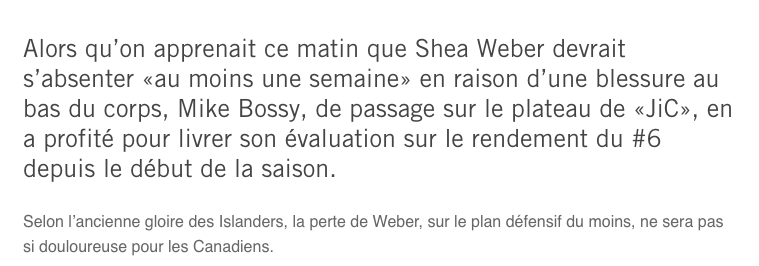 Mike Bossy se moque de Shea Weber...