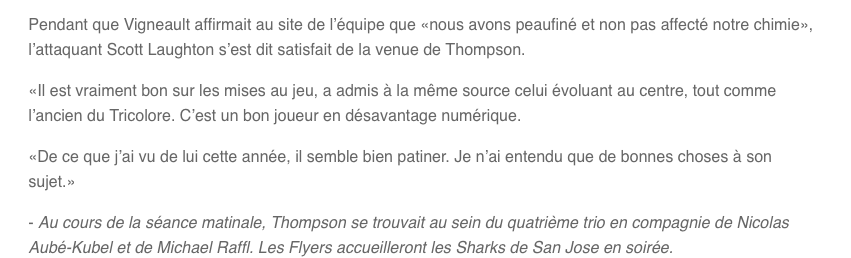 Nate Thompson..Comparé à la MASCOTTE des Flyers..