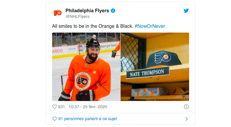 Nate Thompson..Comparé à la MASCOTTE des Flyers..