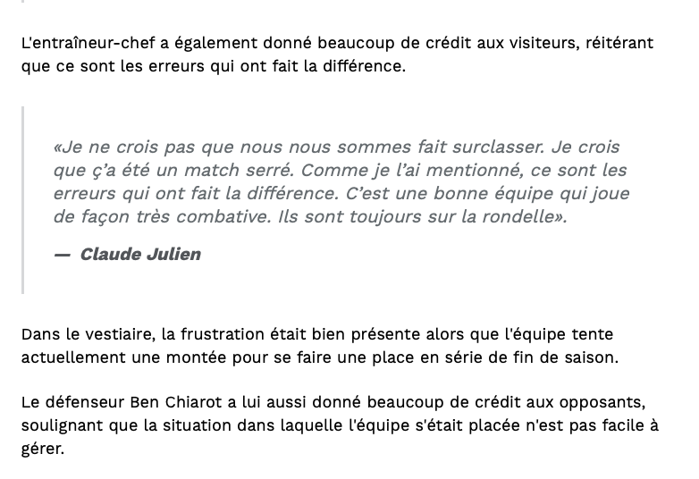 On dirait que Claude Julien sait....qu'il sera CONGÉDIÉ...