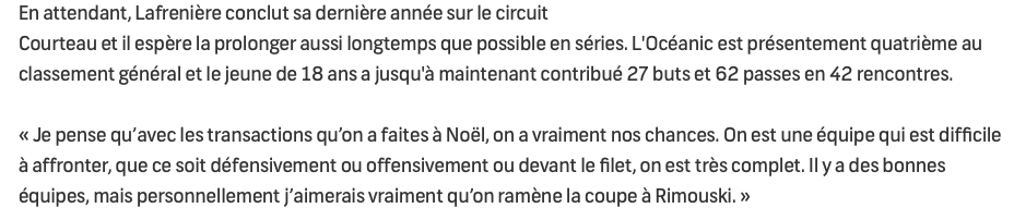 Regarde la FACE de Lafrenière quand FEFANE LEROUX le force à dire qu'il veut jouer pour le CH...