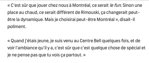 Regarde la FACE de Lafrenière quand FEFANE LEROUX le force à dire qu'il veut jouer pour le CH...