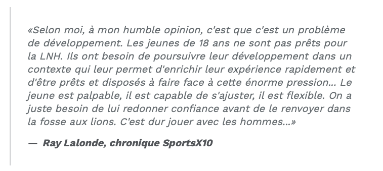 Un autre qui trouve des EXCUSES à Jesperi Kotkaniemi....et Trevor Timmins....