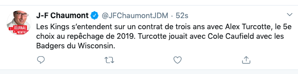 Alex Turcotte traité comme un PRINCE...alors que Cole Caufield....