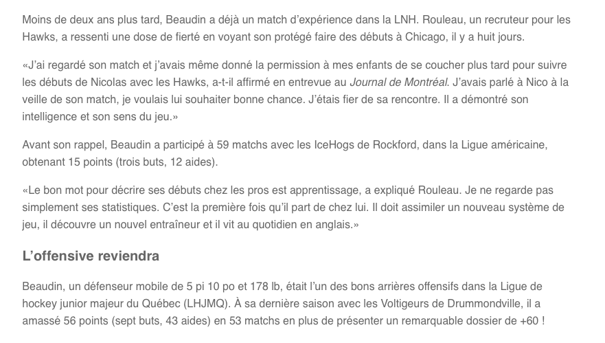 Alors que les rumeurs envoyant Nicolas Beaudin à Montréal...