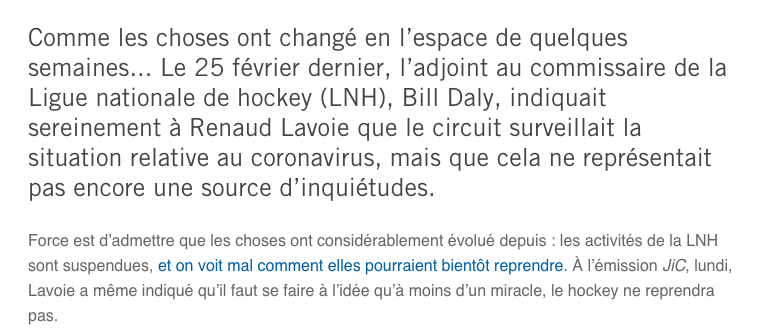 Après avoir RI du CORONAVIRUS, Renaud Lavoie....