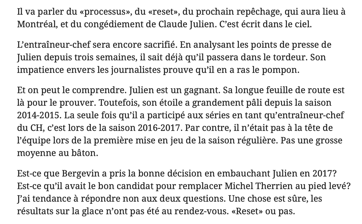 Au tour du Journal de Montréal, de voir Claude Julien...