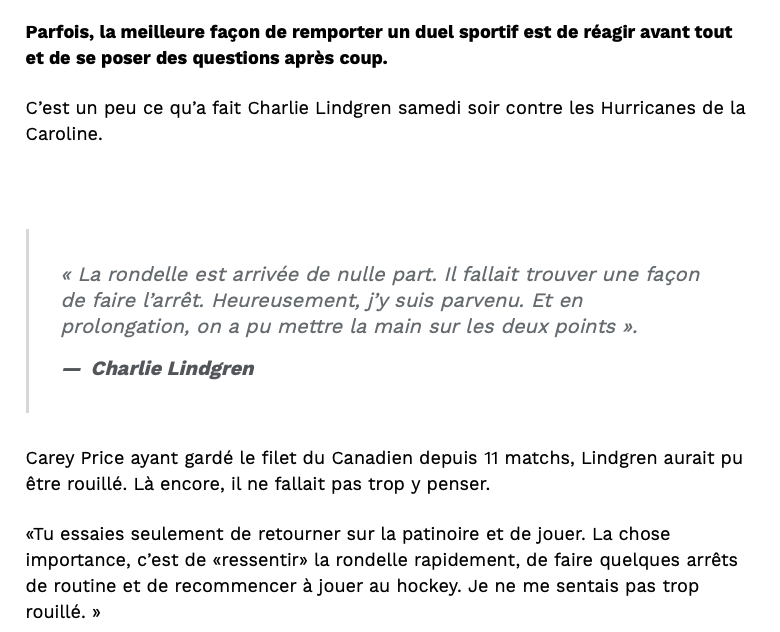 Charlie Lindgren était TOUT FIER...