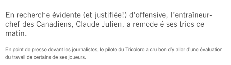 Claude Julien lance Nick Suzuki...DANS LE MUR!!!!