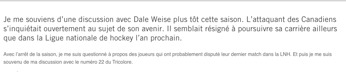 Dale Weise...n'a pas encore COMPRIS...